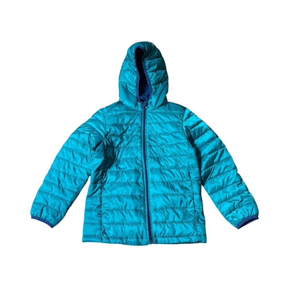 Amazon Essentials Puffer Jacket Boys Teal Blue Quilted Hooded SIZE S
